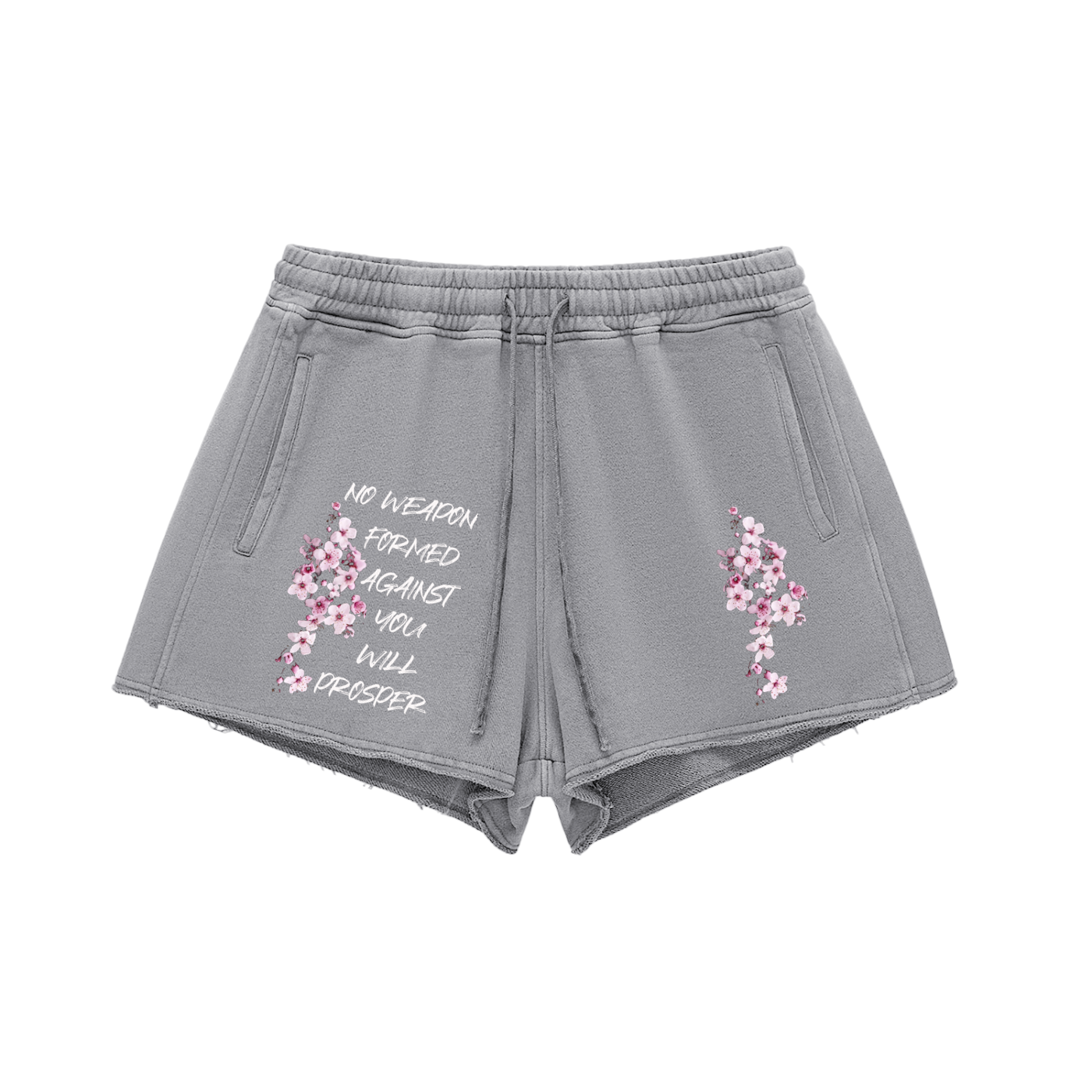 Snow Washed Raw Edge Drawstring Shorts
