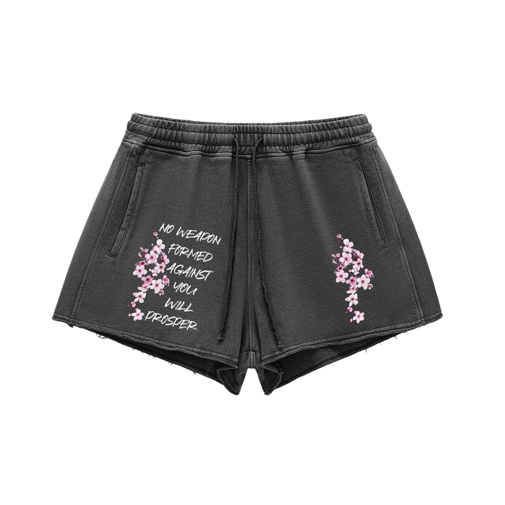 Snow Washed Raw Edge Drawstring Shorts