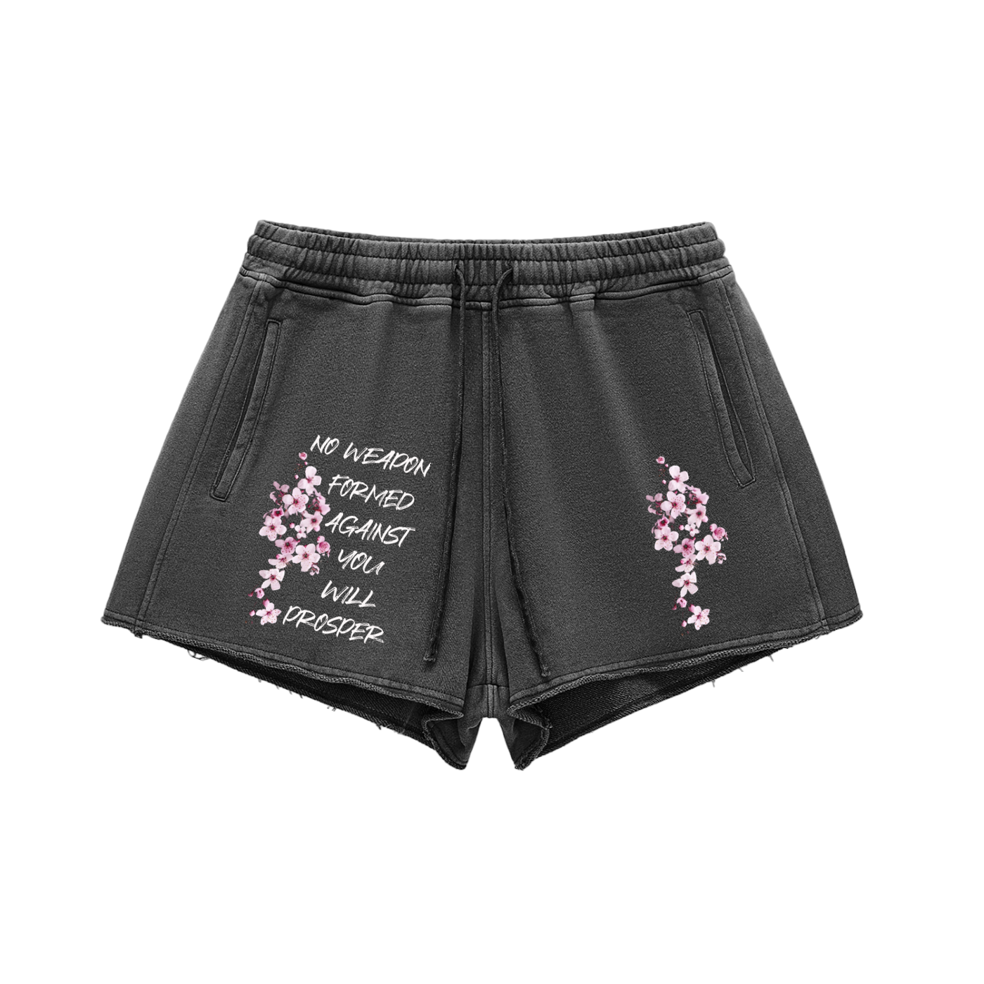 Snow Washed Raw Edge Drawstring Shorts