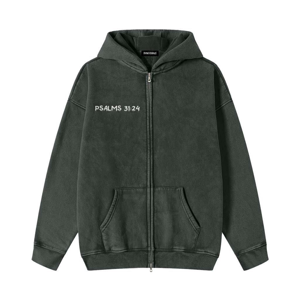 Snow Washed Zip-Through Fleece Hoodie