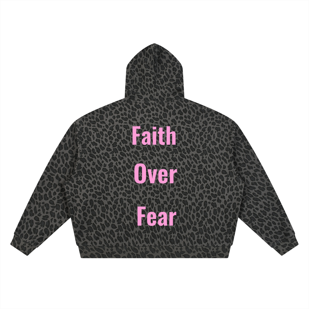 Unisex Leopard Print Waffle Full Zip Hoodie
