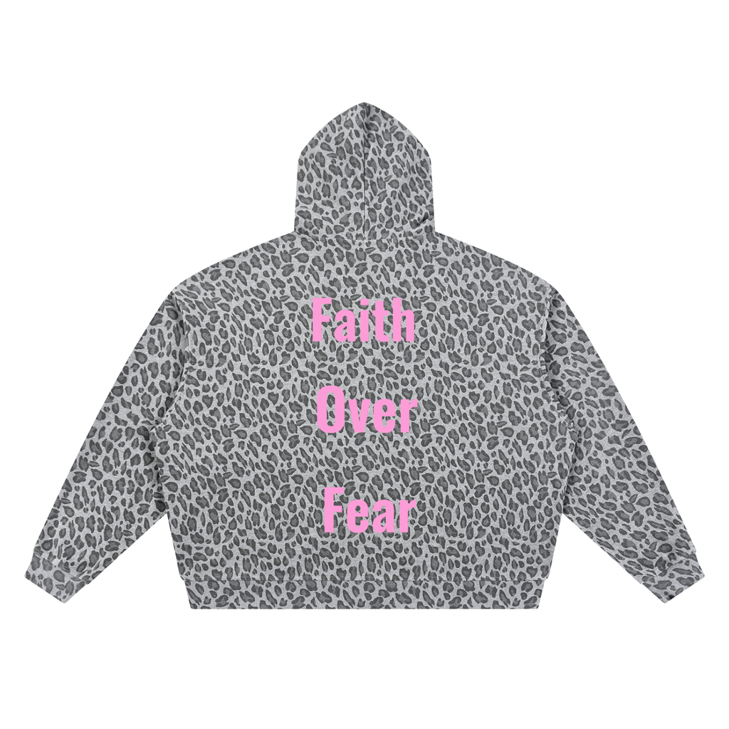 Unisex Leopard Print Waffle Full Zip Hoodie