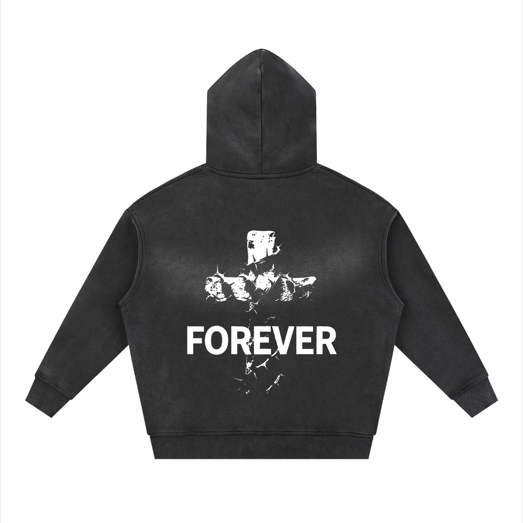 Sunfade Two-way Zipper Boxy Fleece Hoodie